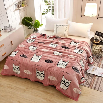 Papa&Mima Gato Peixe Impressão De Verão Jogar Cobertores De Lã Xadrez Multisize Bedsheet Multifuncional Colcha