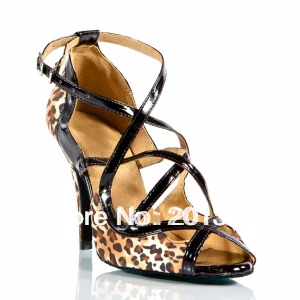Novo Senhoras Leopard Cetim, Couro De Patente De Salão Latina, Salsa, Dança Sapatos De Tango ChaCha Sapatos 34,35,36,37,38,39,40,41