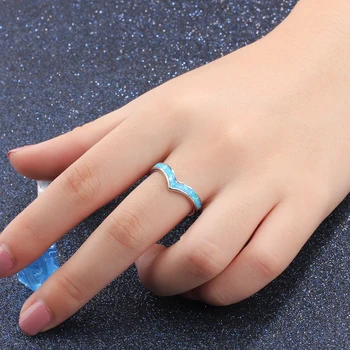 Nova Moda Pura 925 Prata Esterlina Jóias Finas Azul Geometria Opala Anéis De Noivado De Jóias De Casamento Acessórios Para Mulheres De Menina
