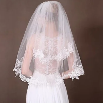 2T Cotovelo borda do laço de noiva de véu branco/marfim cotovelo véu de noiva, com pente