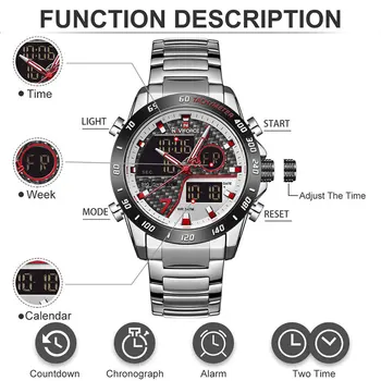 NAVIFORCE relógios para Homens Moda Esporte relógio de Pulso com pulseira de Aço Inoxidável, Impermeável Relógio de Quartzo Relógios Relógio Masculino