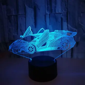 [DBF] de Corrida 3D de Carro Lâmpada de Ilusão de Óptica a Luz da Noite para Decoração de Quarto Legal de Presentes de Aniversário 7 de Cor Mudança de Brinquedos para Meninas e Meninos