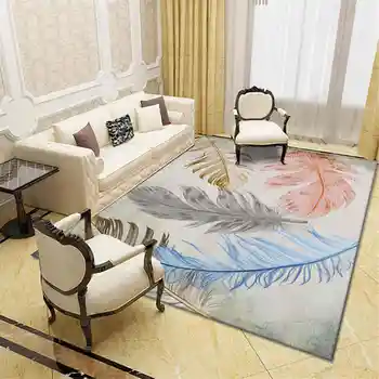 Moda Sofá, Tapete Quarto, Casa Decorativa em Carpete Tapete Tapete de Flanela Anti Derrapante Pena Branca Grande Tapete para Sala de estar