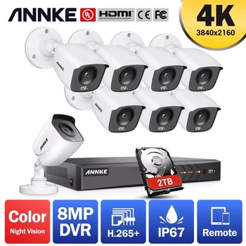 ANNKE 4K Ultra HD DVR 8CH Kit H. 265+ Câmera de CCTV Sistema de Segurança de 8MP o Sistema do CCTV IR do Exterior de Visão Noturna Kits de Vigilância de Vídeo