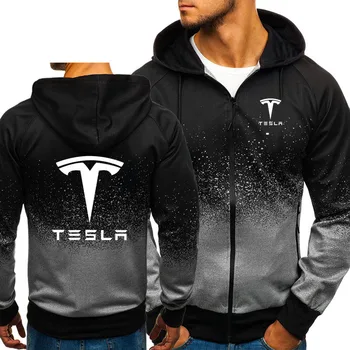 Hoodies Homens Tesla Logotipo do Carro de Impressão Casual HipHop Harajuku Gradiente de cor com Capuz Mens Velo Camisolas zíper da Jaqueta o Homem de Roupas