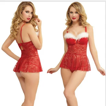 2020 5 Novos estilos de Natal Laço Conjunto de Mulheres de Lingerie Sexy Vermelha Boneca com Vestido de Pijamas Traje Quente