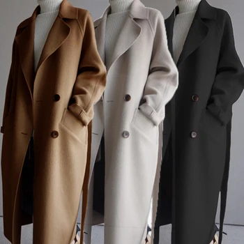 Outono Mulher Elegante Casaco De Lã 2020 Moda Sólido Longos Casacos Clássica Coreana De Lã Casaco Calor Oversize Outwear Sobretudo