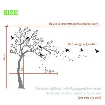 Grande Viveiro de Árvores de autocolantes de Parede com os Pássaros, uma Grande Floresta de design para a Menina Decoração do Quarto ou Sala de jogos de decoração WE165