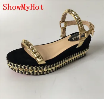 ShowMyHot de Verão, Sapatos de Mulher Sandálias de Saltos Altos Mulheres Sapatos de couro de Dedo do pé Aberto Cunhas Plataforma Sandálias Romanas Sandálias zapatos mujer