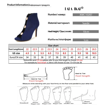 LALA IKAI de Moda as Mulheres Sandálias 2020 Novas Femininos de Camurça Metal Abotoado Peep Toe Botas Finos Sapatos de salto Alto da Mulher XWC10287-5