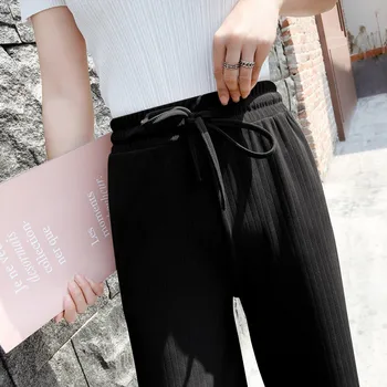 Calças para Mulheres Sólida, Todas de correspondência Simples coreano Estilo Solto de Lazer de Verão na Moda 2020 Mulheres de Cintura Alta do Tornozelo-Comprimento de uma Calça Linda
