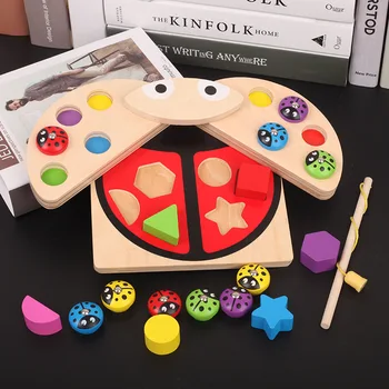 Montessori Bebê brinquedos de Madeira de Pesca Magnética 3D Jogo de Quebra-cabeça de Brinquedo Interessante Crianças do Bebê Educacional quebra-Cabeças de Brinquedo de Presente