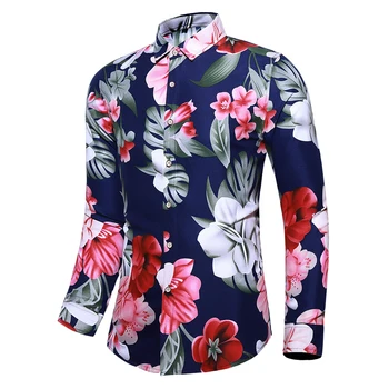 Camisa Havaiana 2021 Nova Confortável Flores De Impressão Casual Homens De Grandes Dimensões Vestir Camisas De Manga Longa Camisa Masculina Camisas De Smoking