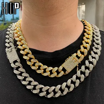 Hip Hop 1Set 20MM de Ouro Cheia de Gelado de Fora Abriu Strass Miami Coibir Cubano Cadeia de CZ Bling Rapper Colares de Jóias Para Homens