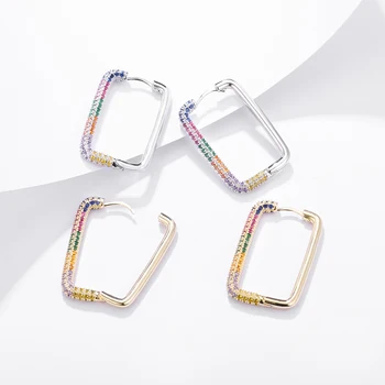 Novo Design Multicolor Zircão Brincos para Mulheres Moda de Cristal Colorido Retângulo Brinco Festa de Casamento Jóias Presentes 2021