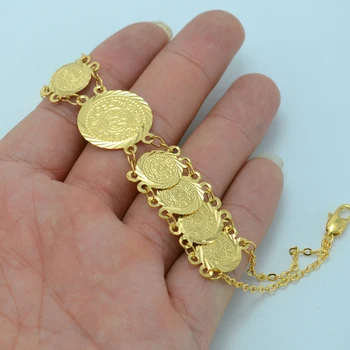 20.5 cm em Metal Cor de Ouro Árabe Moeda Bracelete Pulseira para as Mulheres do Oriente Médio Moeda Corrente manual Dinheiro, Jóias #J0887
