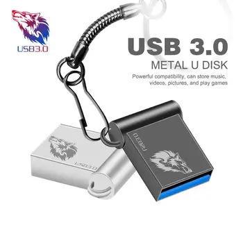 Mini USB 3.0 Flash Drive 64GB 32GB de Metal Pen Drive em Aço Inoxidável USB Memory Stick 8GB 16GB USB 3.0 Pendrive