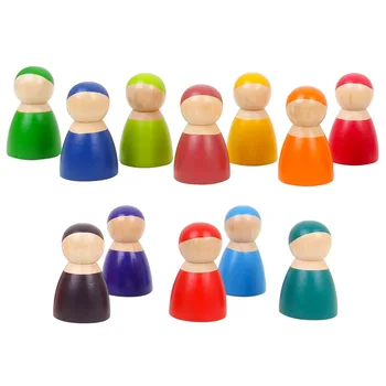 Baby Brinquedos de Madeira de Grimm, de 12 de arco-íris Amigos Peg Bonecas de Madeira de Brincar de faz de conta Pessoas com as Figuras da Boneca Blocos Coloridos Brinquedos de Presente