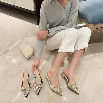 Costurada à mão, sapatos senhoras de sapatos de luxo strass prateado sexy botas de mulheres sapatos para as mulheres 2020 finos saltos tornozelo botas para mulher