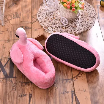 Novos Sapatos de Inverno Mulheres em Casa Chinelos de quarto Interior Quente Flamingo Cartoon Tampa do Calcanhar Deslizar no Macio Unisex Casa de Sapatos de Pele de Pelúcia Chinelos de quarto