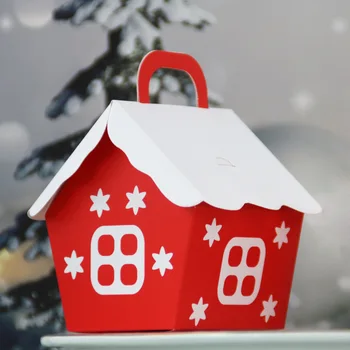 10pcs Natal a Forma da Casa de Doces, Sacos de Papai Noel de Presente Caixa de DIY Cookie Embalagem Saco de Festa de Casa, Decoração Feliz Natal