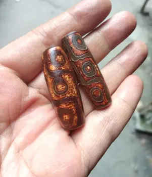 2 peça Vintage Tibete Dzi Esferas Amuleto 9 olhos Pingente churinga Sorte apotropaion
