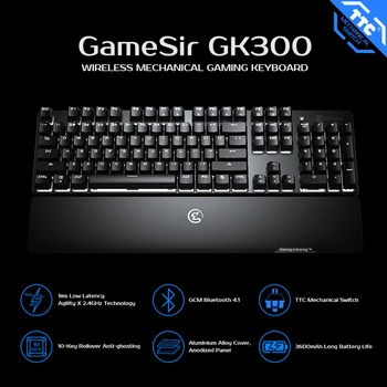 GameSir GK300 sem Fio Mecânica de Jogo Teclado, Bluetooth e sem Fio de 2,4 GHz, Liga de Alumínio, Jogo do Teclado com o Resto de Pulso