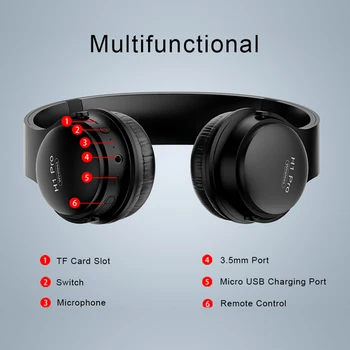 H1 Pro Fones de ouvido Bluetooth Fone de ouvido sem Fio Estéreo de Fones de ouvido Dobrável Esporte Microfone do Fone de ouvido Fone de ouvido Handfree Leitor de MP3