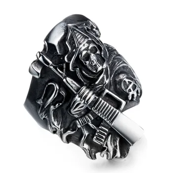 Monla 2017 Vintage 316l de aço inoxidável, anéis de moda de titânio anéis de aço, o filho do caos anéis retro jóias sinal morte
