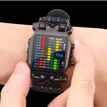 2018 nova marca da TVG Faixa de Borracha impermeável legal geek Digital do DIODO emissor de Esportes Relógios de Homens Negros de Moda de Luxo Binário Dom Relógio Relógio