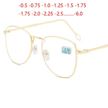 Oval Terminado Miopia Óculos Mulheres Homens De Armação De Metal Míope, Óculos Feitos De Prescrição De Óculos -0.5 -0.75 -1.0 T -6.0