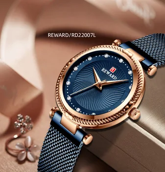 Reward2020new moda ins estilo diamante incrustado mulheres relógio de malha de aço correia Japonês movimento do relógio à prova d'água para womenLuxury