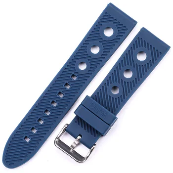 Silicone Watchbands 22mm Preto Azul Mulheres Homens Impermeável de Borracha Macia Pulseira, Bracelete de Aço Inoxidável Polido de Fivela