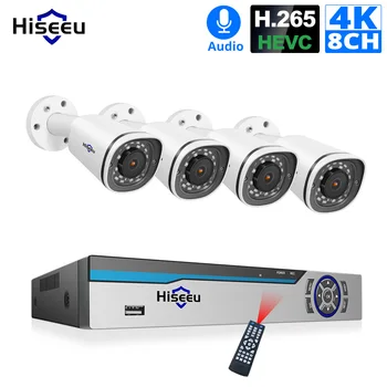 Hiseeu 8CH 4K POE NVR Kit H. 265 de Segurança CCTV Sistema de 8MP Exterior Impermeável da Câmera IP POE gravação de Áudio de Vídeo Vigilância Conjunto