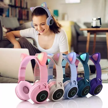 Bluetooth sem fio do Fone de ouvido 5.0 LED de Novo Gato de Ouvido com Cancelamento de Ruído Fone de ouvido, Suporta TF Cartão de fone de ouvido hi-fi Fones de ouvido E Microfone