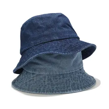 O coreano ins Grande Aba do Chapéu Novo Japonês Harajuku chapéu de pescador de homens e mulheres de lazer sólido cor de jeans de lavagem da bacia do chapéu tendência