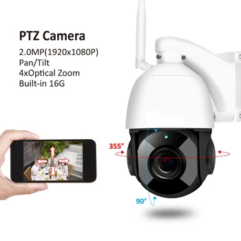 PTZ, Zoom de 30X de Vigilância de Vídeo IP de 1080P HD PTZ IP de Wifi da Casa ao ar livre, CCTV sem Fio de Duas Vias de Áudio Wi-fi gratuito Impermeáveis Câmera de Segurança