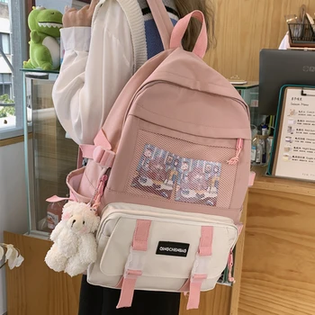 Grande capacidade coreano Linda menina de Mochila de Colisão Estilo de cor de saco de rede de Adolescentes Estudantes da mochila de Moda preppy estilo saco de Viagem