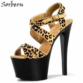 Sorbern Leopard Mulheres Sandálias Plataforma Sapatos de Verão, de Senhoras Sapatos de Sandália Gladiador Tamanho 12 Saltos Altos 18Cm Praça Chunky Salto