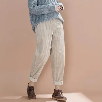 Moda Vintage Casual Mulheres Velo Calças de Cintura Alta de Tornozelo-comprimento de Calças de Veludo Streetwear Harajuku Plus Size Reta Calças
