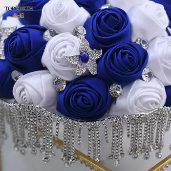 TOPQUEEN F4-RBG Elegante Seda Rosas Bouquets de Casamento para Dama de honra Decoração Strass, Pérola de Borla Buquê de Chegada