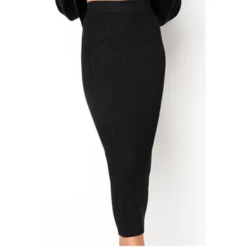 Leosoxs 2020 Outono Inverno Nova Moda das Mulheres de Cova da Listra Saia Casual Slim Sólido Knitt Pacote de Hip Senhoras Meio Comprimento de Saias
