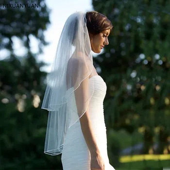 Atacado Duas camadas de Véu com Pente de Casamento Véu de Cor Sólida Tule Macio Branco Curto Marfim Véus de Noiva 2021 Veu De Noiva Curto