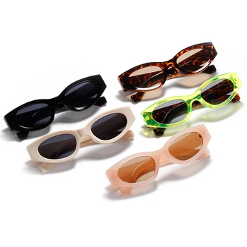 ENTÃO,&EI Moda Pequena Óculos estilo Olho de Gato Mulheres Fluorescente Verde Leopard Óculos Vintage Homens Candy Color Óculos de Sol com Tons UV400