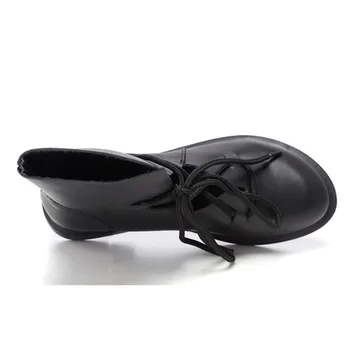 SNURULAN 2017 Mulheres Sapatos Femininos de Couro de Patente Botas de Moda Sólido Lace-Up feito a mão Vintage Elegante 7889