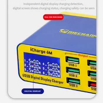MECÂNICO de icharge 6M QC 3.0 USB multi porta carregador de Celular tablet carregamento rápido e Inteligente display digital Multi-interface