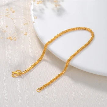 Puro 24K Bracelete de Ouro Amarelo Mulheres 999 ouro Trigo Link do Bracelete Chain