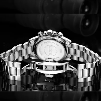 LIGE Novos Relógios de homens de melhor Marca de Luxo de Negócios de Moda Quartzo Relógio Homens Esporte de Aço, à prova d'água Preto Relógio conjuntos de quarto de kol saati
