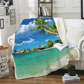 Sofá almofada tapete de Yoga Manta de ar-condicionado é engrossado dupla camada de pelúcia 3D digital impressa cobertor praia série