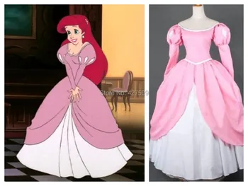 A Pequena Sereia Ariel Pink Princess Dress Cosplay Traje Cor-De-Rosa Vestido De Trajes De Halloween Com Frete Grátis